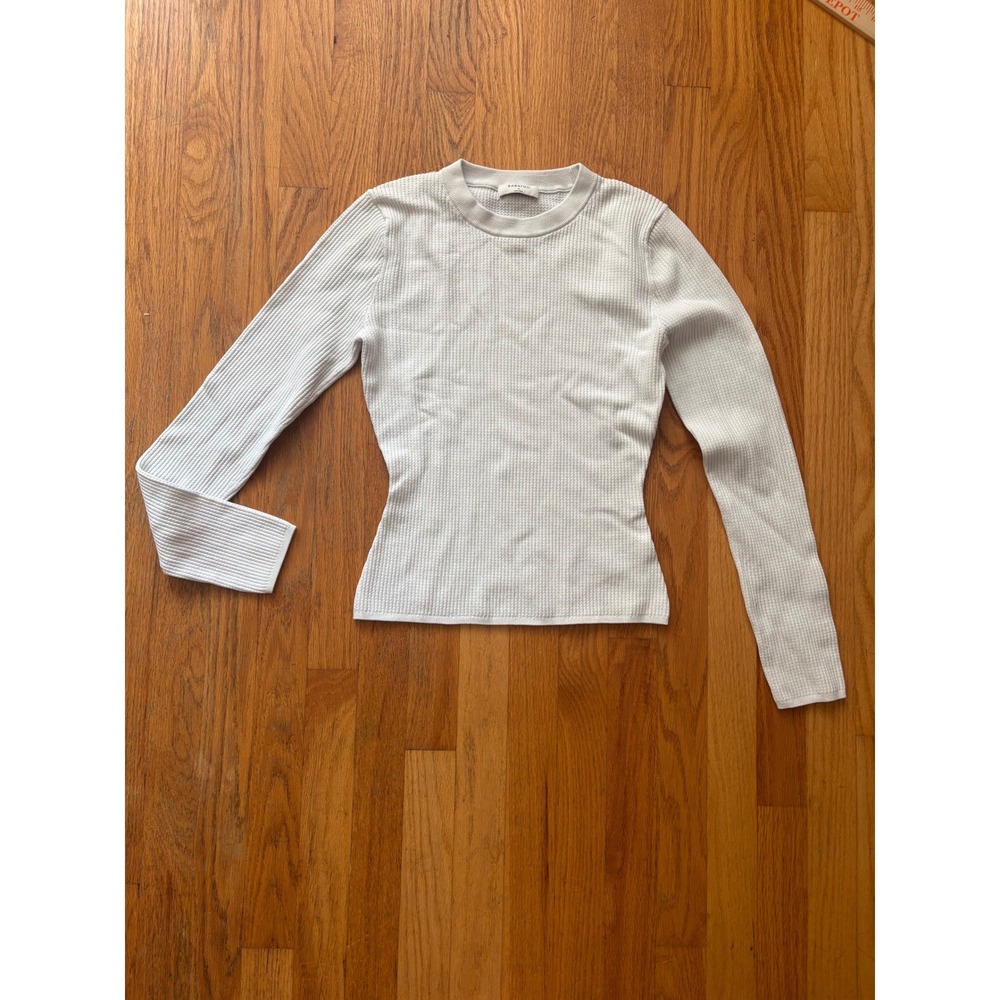 Babaton Aritzia Waffle Knit Long Sleeve Top White Crewneck Medium 106693